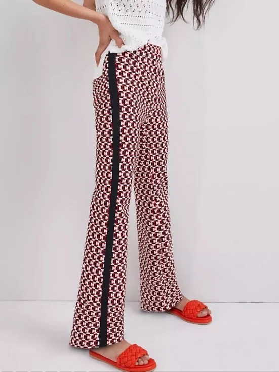 MAEVE PULL ON BOOTCUT PANTS Geometric Red Wide-Leg Anthropologie - Picture 5 of 5